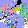 Раскраска: Игра в снежки (Children playing snowball coloring)