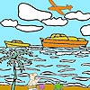 Раскраска: Корабль (Deserted island and ships coloring)