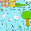Раскраска: Ферма и утки (Little farm and ducks coloring)