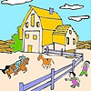 Раскраска: Большая ферма (Big farm and horses coloring)