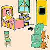 Раскраска: Кот в спальне (Cat in the bedroom coloring)